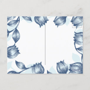 Blue Pastel Elegance: Tulip Silhouette Floral Patt Postcard
