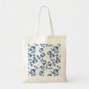 Blue Pastel Elegance: Tulip Silhouette Floral Patt Tote Bag
