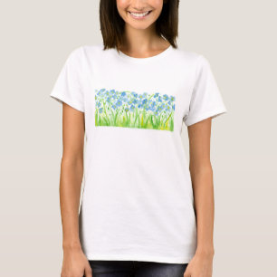 Blue Pastel Flax Watercolor Flowers T-Shirt
