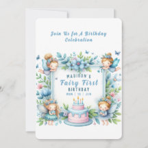 Blue Pastel Floral Fairy First Birthday -