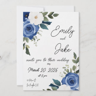 Blue Pastel Floral Wedding Invitation