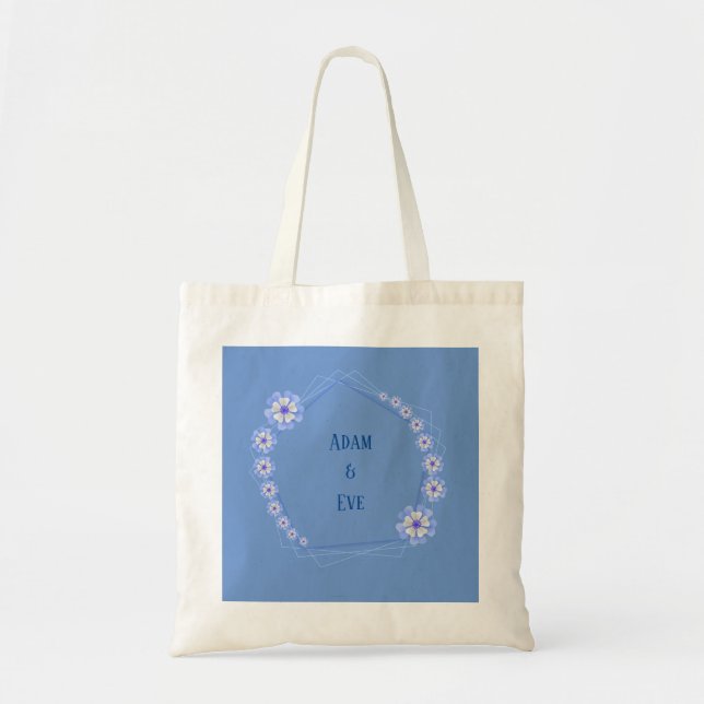 Blue pastel floral with names tote bag (Front)