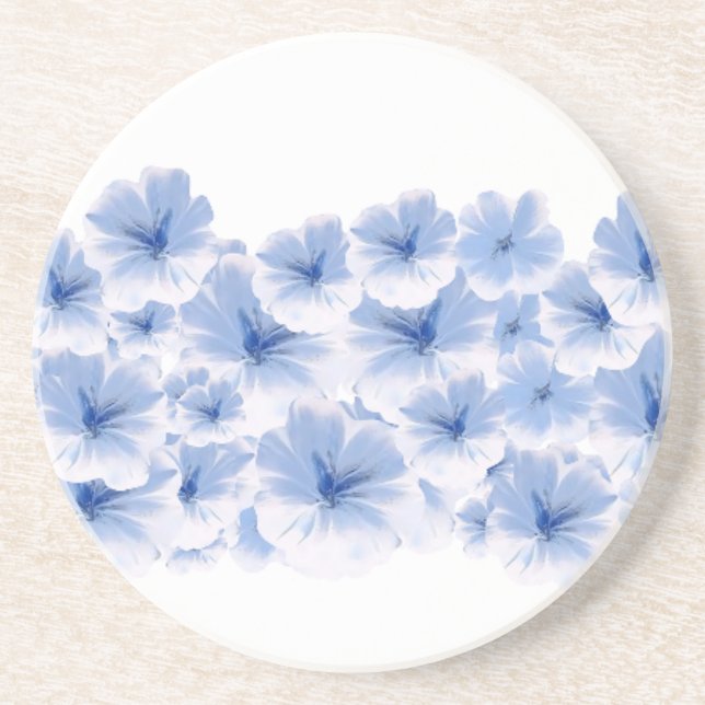 Blue pastel flower floral watercolor paint coaster (Front)