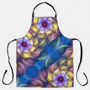 Blue Pastel Fractal Flower Abstract Apron