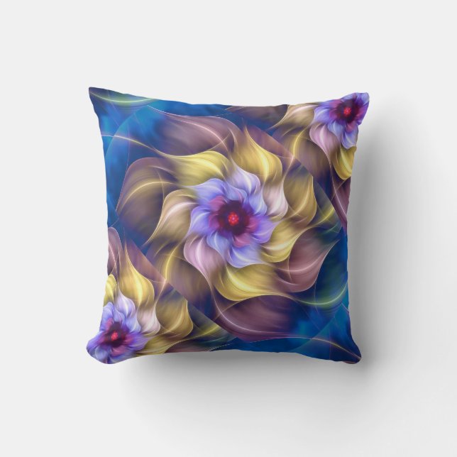 Blue Pastel Fractal Flower Abstract  Cushion (Front)