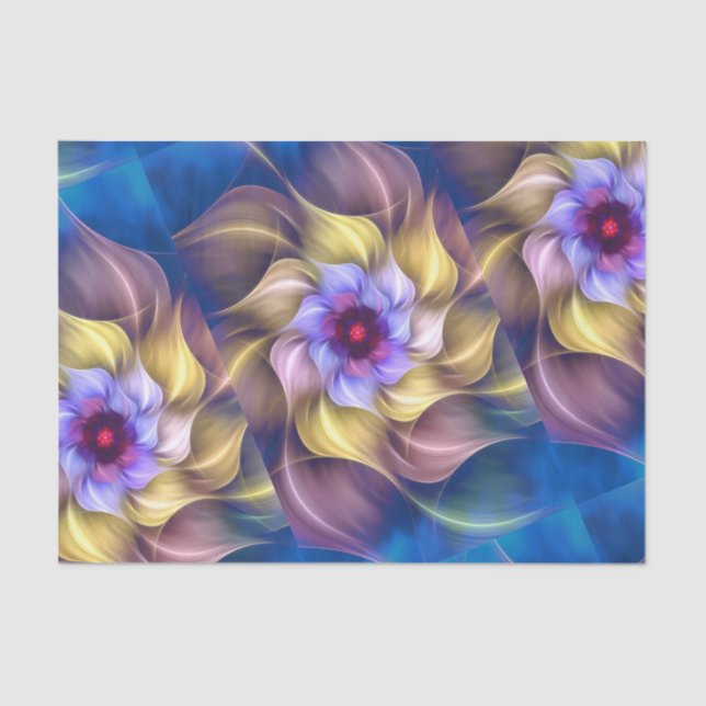 Blue Pastel Fractal Flower Abstract Tissue Paper (Front)