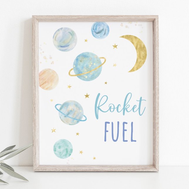 Blue Pastel Galaxy Space Rocket Fuel Party Sign (Creator Uploaded)