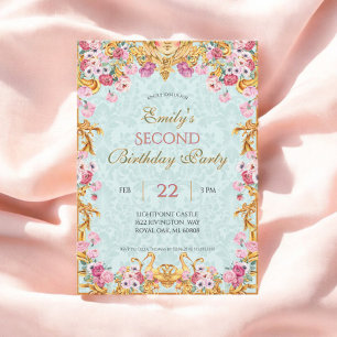 Blue Pastel Gold Second Baroque Rococo Birthday Invitation