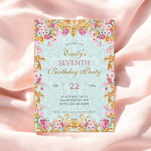 Blue Pastel Gold Seventh Baroque Rococo Birthday Invitation