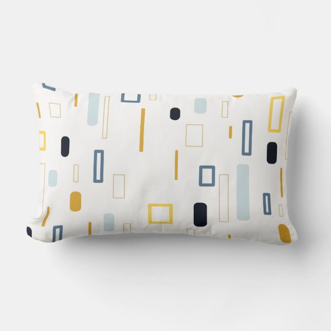 Blue Pastel Mustard Yellow Shapes Abstract Pattern Lumbar Cushion (Front)