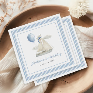 Blue Pastel Nautical Sail Boat 1st Birthday Napkin