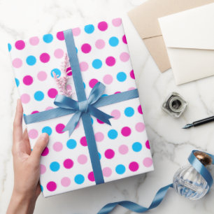 Blue Pastel Pink Polka Dots Wrapping Paper