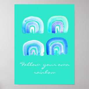 Blue Pastel retro rainbow Poster