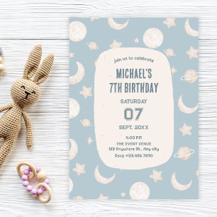 Blue pastel space astronaut birthday invitation