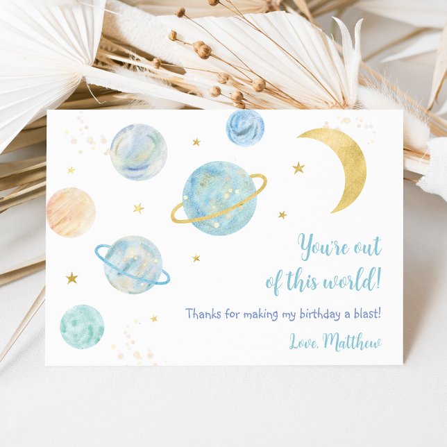 Blue Pastel Two the Moon Space Birthday Thank You Card (Creator Uploaded)