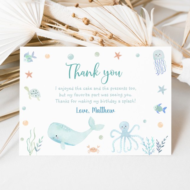Blue Pastel Under the Sea Birthday Thank You Card (Creator Uploaded)
