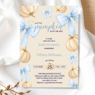 Blue Pastel Watercolor Pumpkin bow ribbon Invitation
