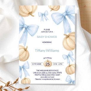Blue Pastel Watercolor Pumpkin bow ribbon Invitation