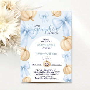 Blue Pastel Watercolor Pumpkin bow ribbon Invitation