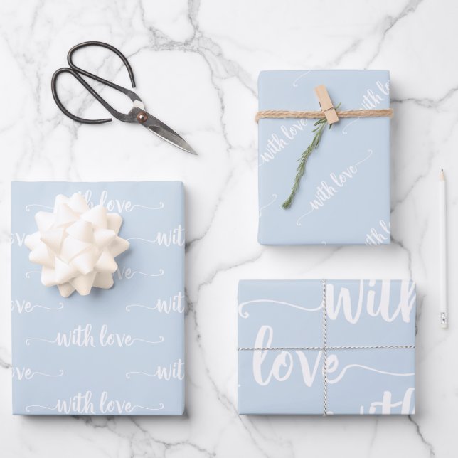Blue Pastel With Love Wrapping Paper Sheets (Front)