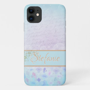 Blue Pastel with Soft Flowers iPhone 11 Case