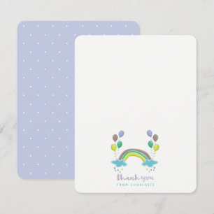 Blue Pastels Rainbow And Balloons Boy Baby Shower Thank You Card