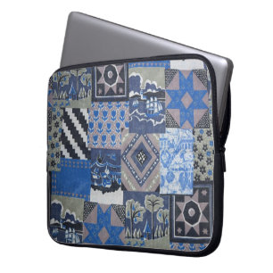 Blue Patchwork Laptop Sleeve