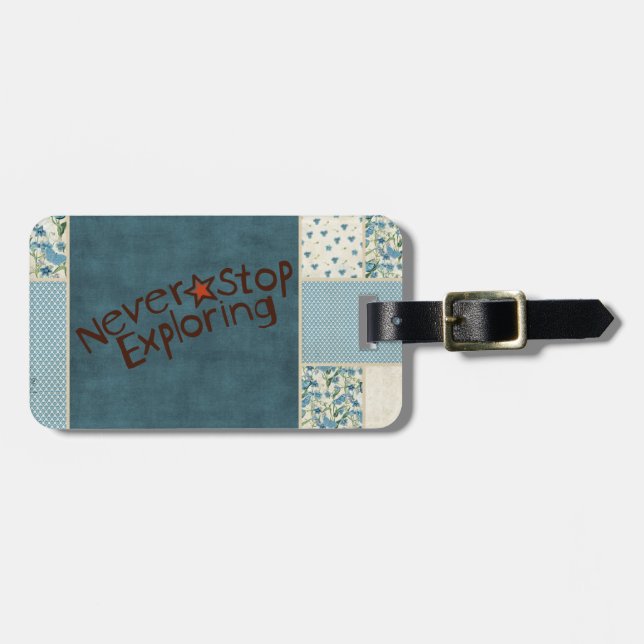 Blue Patchwork Luggage Tag (Front Horizontal)