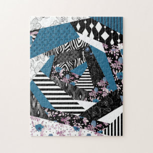 Blue patchwork, popular, patchwork, folk, rustic,  jigsaw puzzle