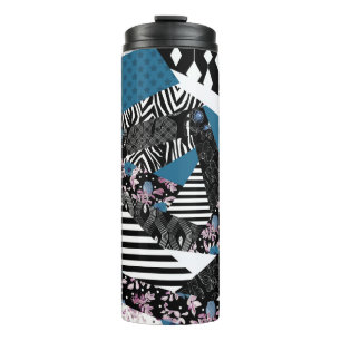 Blue patchwork, popular, patchwork, folk, rustic,  thermal tumbler