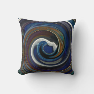 Blue Patchwork Swirl Throw Pillow