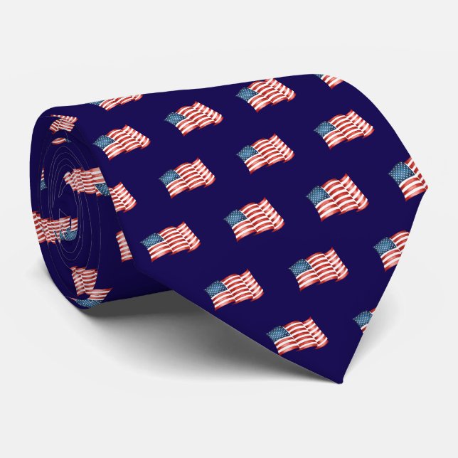 Blue Patriotic American Flag Tie (Rolled)