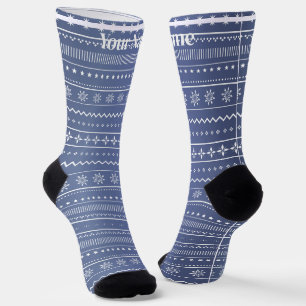 Blue patten Custom Name Socks