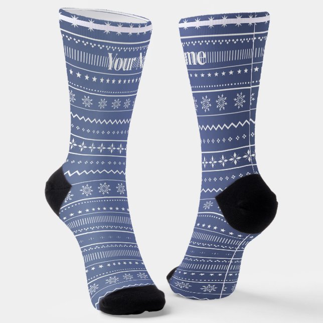 Blue patten | Custom Name Socks (Angled)