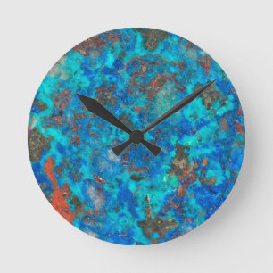 Blue patterened Shattuckite Round Clock
