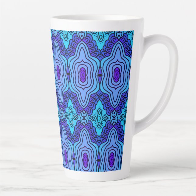 Blue pattern aluminium water bottle latte mug (Right)