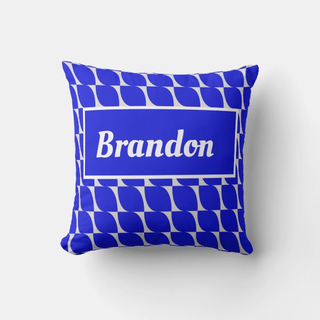 Blue pattern customisable name  cushion (Front)
