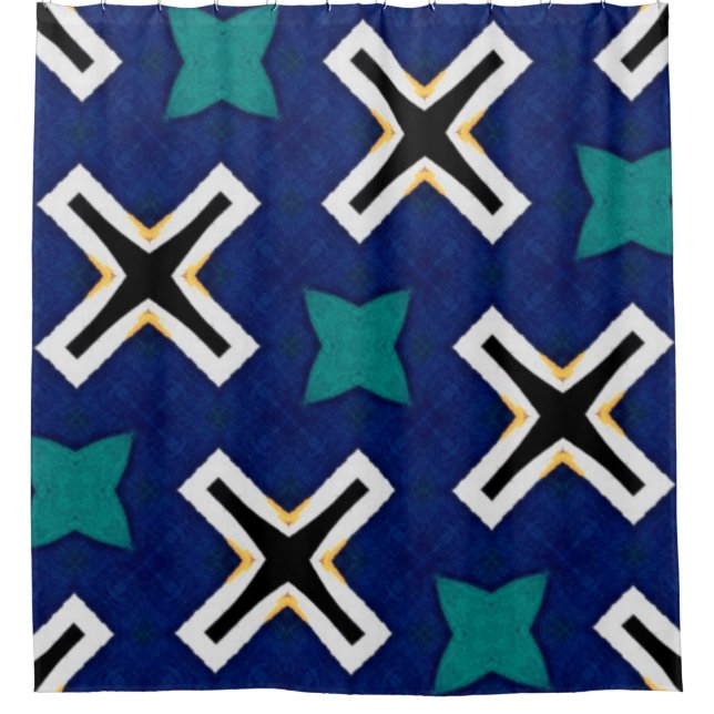 Blue Pattern Designed Shower Curtain (Front)