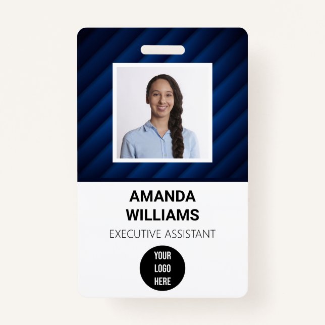 Blue Pattern Employee QR Code Barcode Name Badge ID Badge (Front)