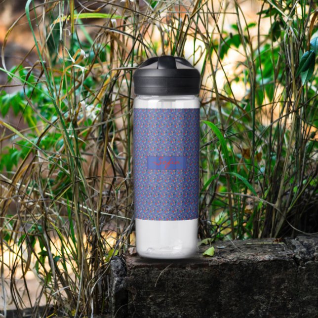 Blue pattern flower red poppy  water bottle (Creator Uploaded)