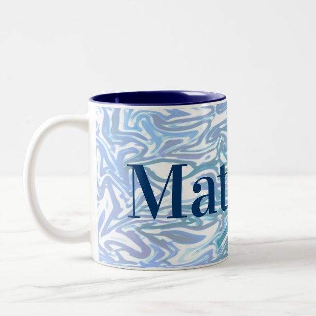 Blue Pattern for Boys with Name Two-Tone Coffee Mug (Left)