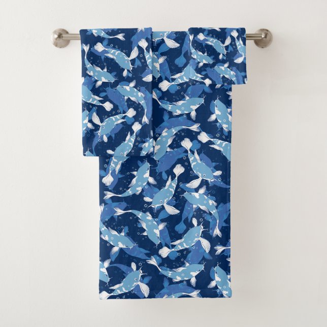 Blue Pattern - Koi Fish Bath Towel Set (Insitu)