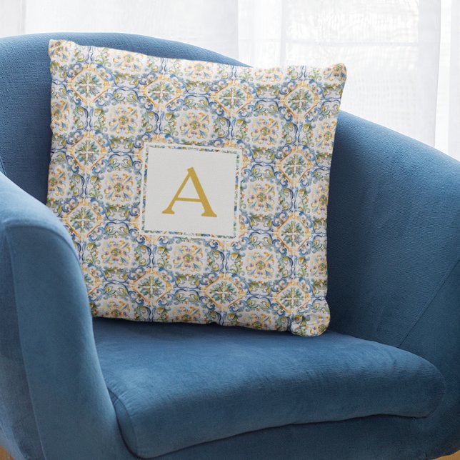 Blue Pattern Monogram Cushion (Blue Pattern Monogram Throw Pillow
)