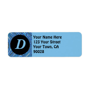 blue pattern monogram return address label