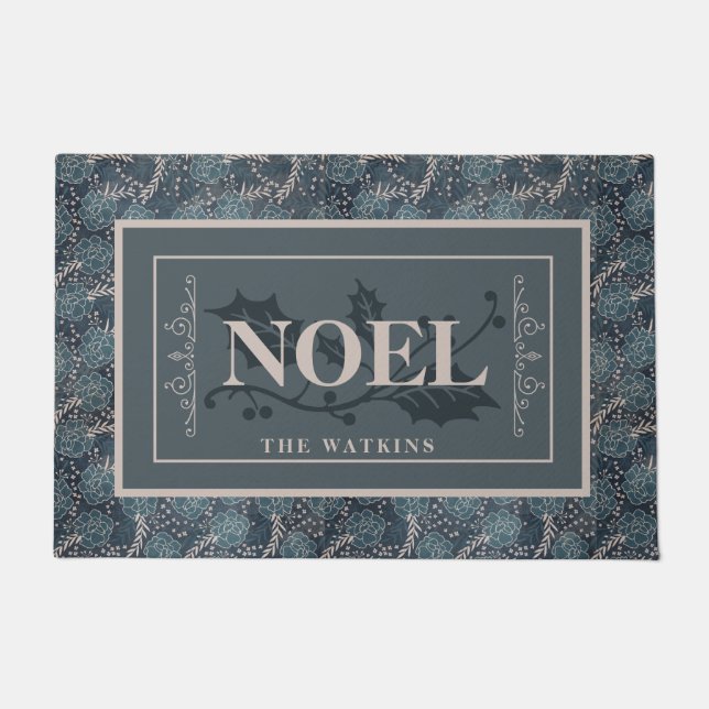 Blue Pattern NOEL, Personalised Christmas Doormat (Front)