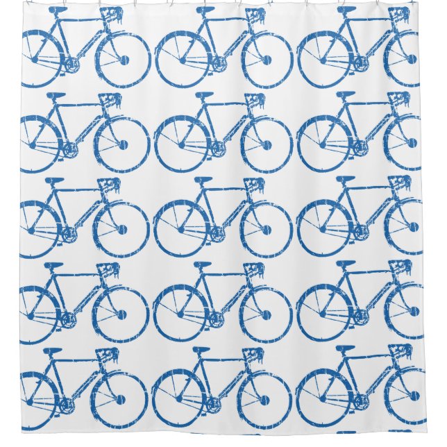 blue pattern of bicycles shower curtain (Front)
