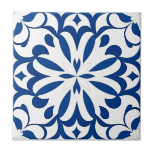 Blue pattern on white background ceramic tile