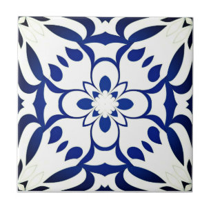 Blue pattern on white background ceramic tile