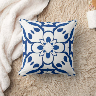 Blue pattern on white background cushion
