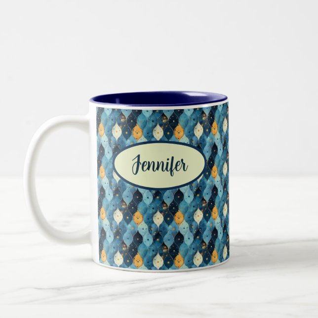 Blue Pattern Personalised Coffee Mug (Left)
